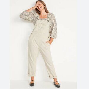 Old Navy Cream Slouchy Straight Ecru-Wash Workwear Jean Overalls